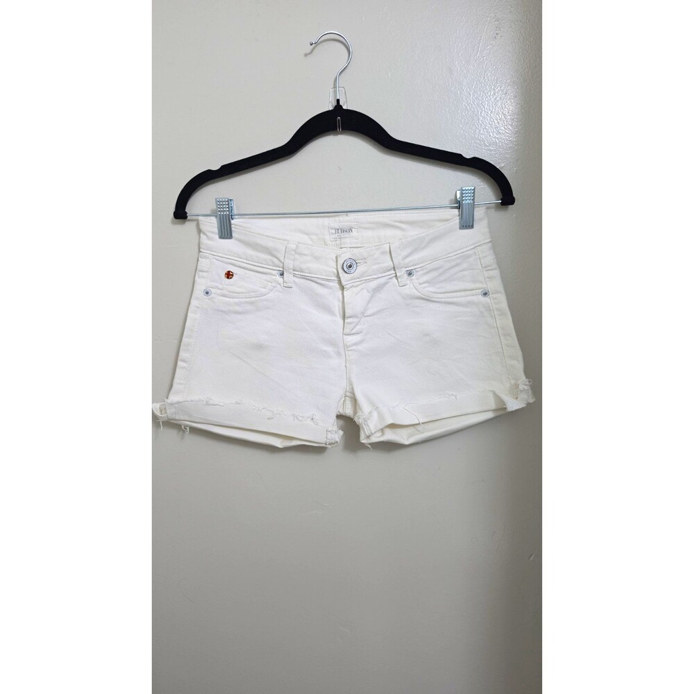 Hudson Collin White Denim Shorts Womens 26 Low Rise Stretch Cuffed Frayed USA